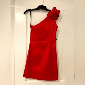 Vintage Red One Shoulder Rose Cocktail Dress. Jessica McClintock.